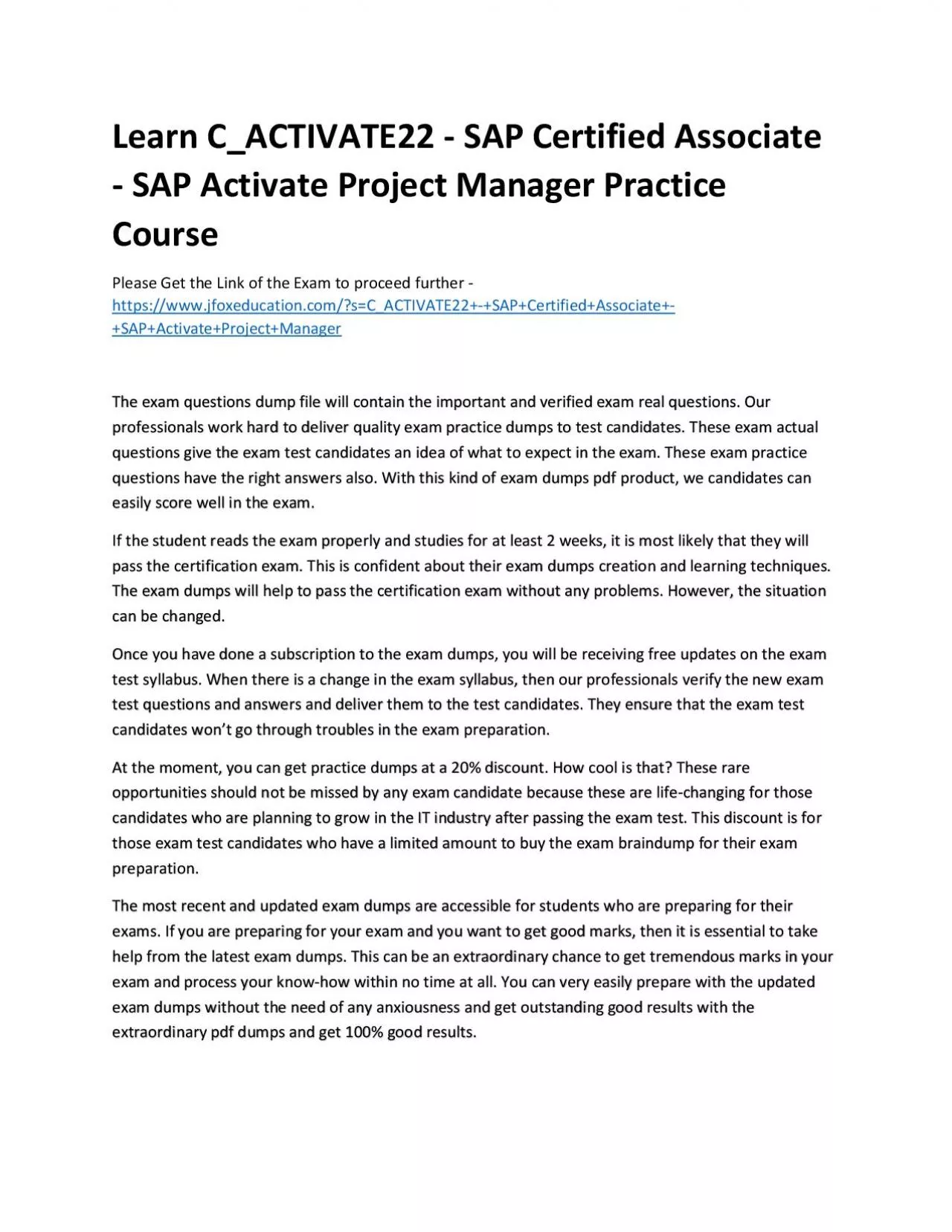 PDF-Learn C_ACTIVATE22 - SAP Certified Associate - SAP Activate Project Manager Practice Course