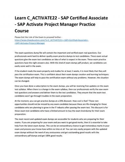 Learn C_ACTIVATE22 - SAP Certified Associate - SAP Activate Project Manager Practice Course