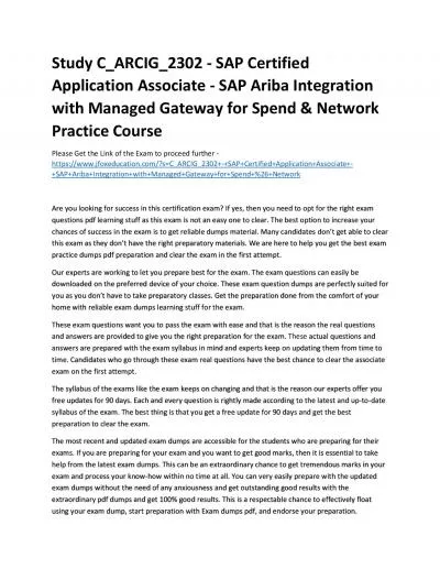 Study C_ARCIG_2302 - SAP Certified Application Associate - SAP Ariba Integration with Managed Gateway for Spend & Network Practice Course
