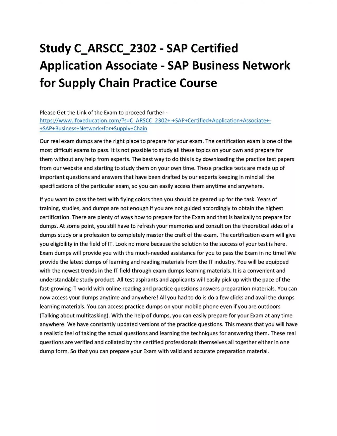 PDF-Study C_ARSCC_2302 - SAP Certified Application Associate - SAP Business Network for Supply