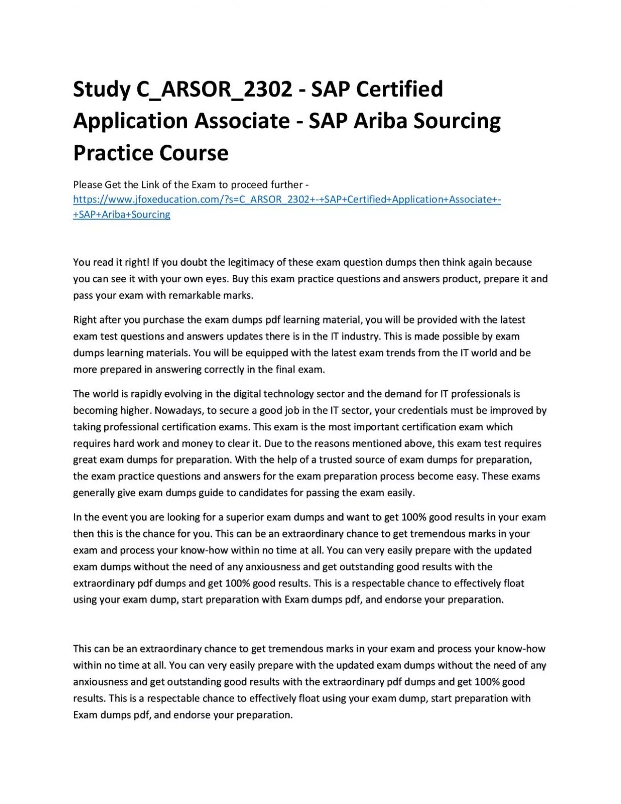 Study C_ARSOR_2302 - SAP Certified Application Associate - SAP Ariba Sourcing Practice