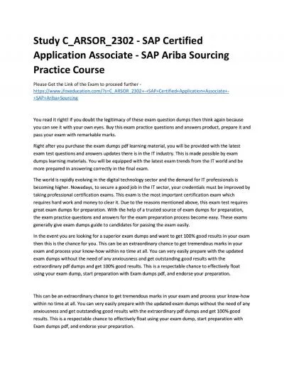 Study C_ARSOR_2302 - SAP Certified Application Associate - SAP Ariba Sourcing Practice Course