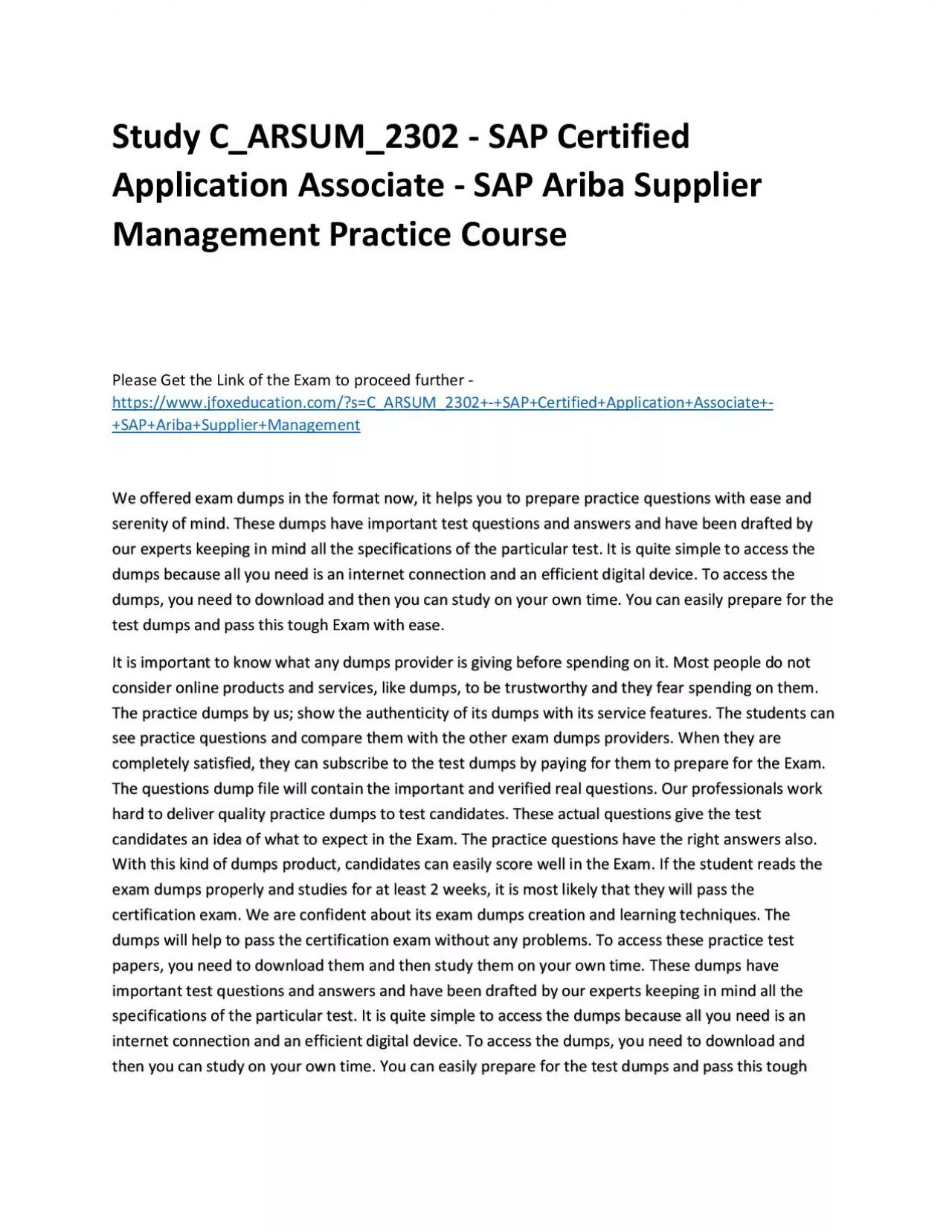 PDF-Study C_ARSUM_2302 - SAP Certified Application Associate - SAP Ariba Supplier Management