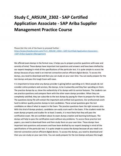 Study C_ARSUM_2302 - SAP Certified Application Associate - SAP Ariba Supplier Management Practice Course