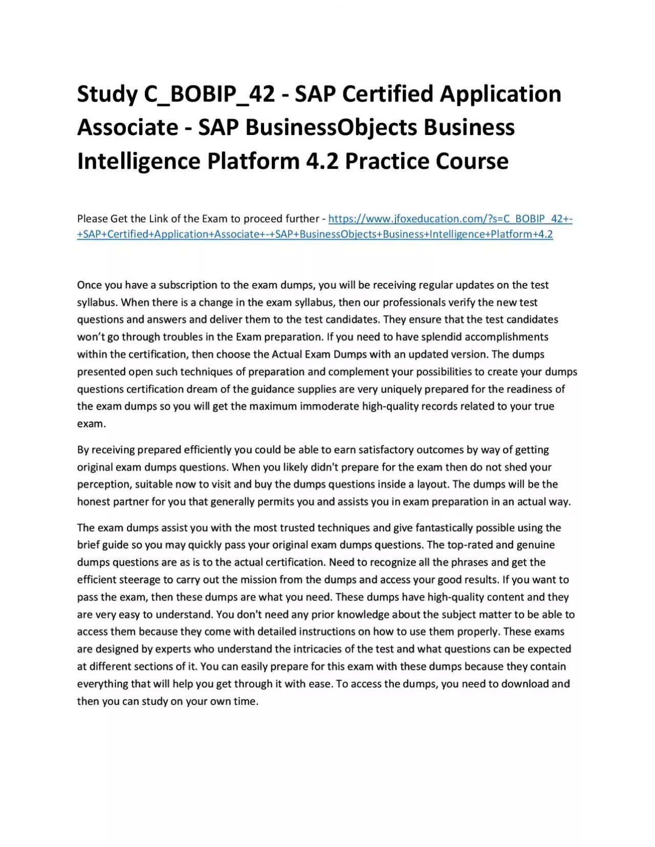 PDF-Study C_BOBIP_42 - SAP Certified Application Associate - SAP BusinessObjects Business