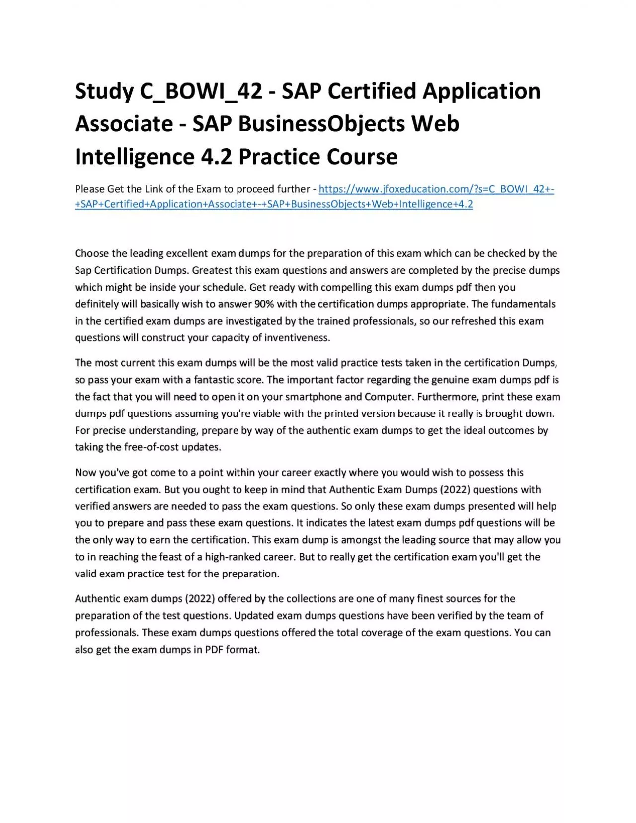 PDF-Study C_BOWI_42 - SAP Certified Application Associate - SAP BusinessObjects Web Intelligence