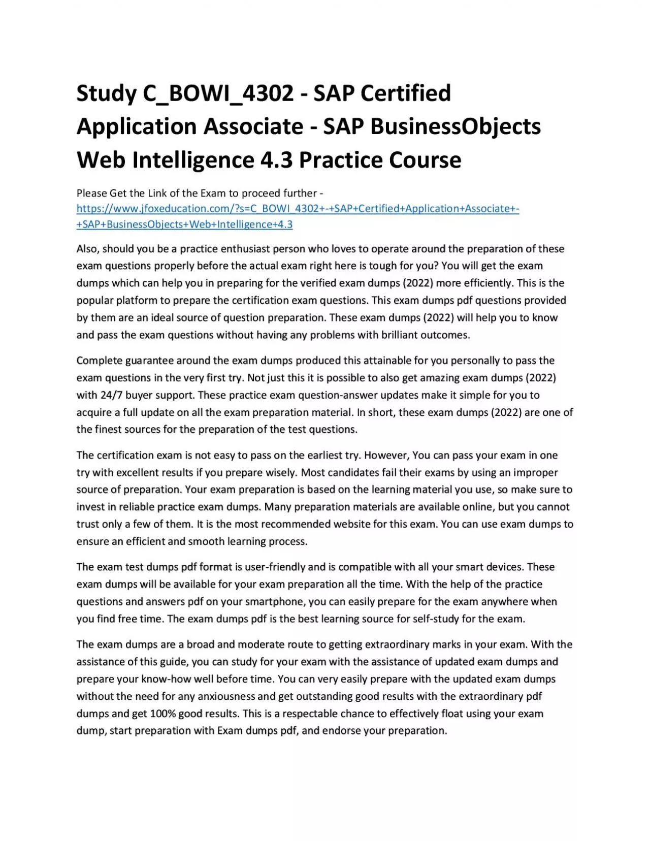 PDF-Study C_BOWI_4302 - SAP Certified Application Associate - SAP BusinessObjects Web Intelligence