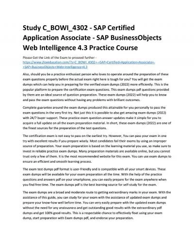 Study C_BOWI_4302 - SAP Certified Application Associate - SAP BusinessObjects Web Intelligence