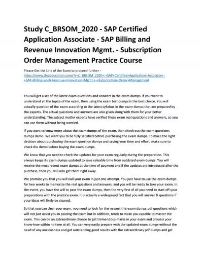 Study C_BRSOM_2020 - SAP Certified Application Associate - SAP Billing and Revenue Innovation