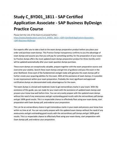 Study C_BYD01_1811 - SAP Certified Application Associate - SAP Business ByDesign Practice