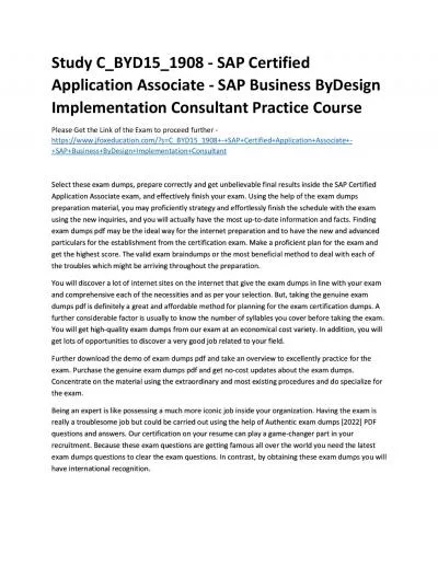 Study C_BYD15_1908 - SAP Certified Application Associate - SAP Business ByDesign Implementation