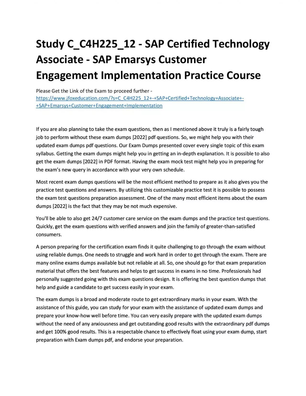 PDF-Study C_C4H225_12 - SAP Certified Technology Associate - SAP Emarsys Customer Engagement