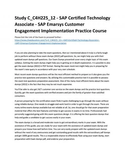 Study C_C4H225_12 - SAP Certified Technology Associate - SAP Emarsys Customer Engagement