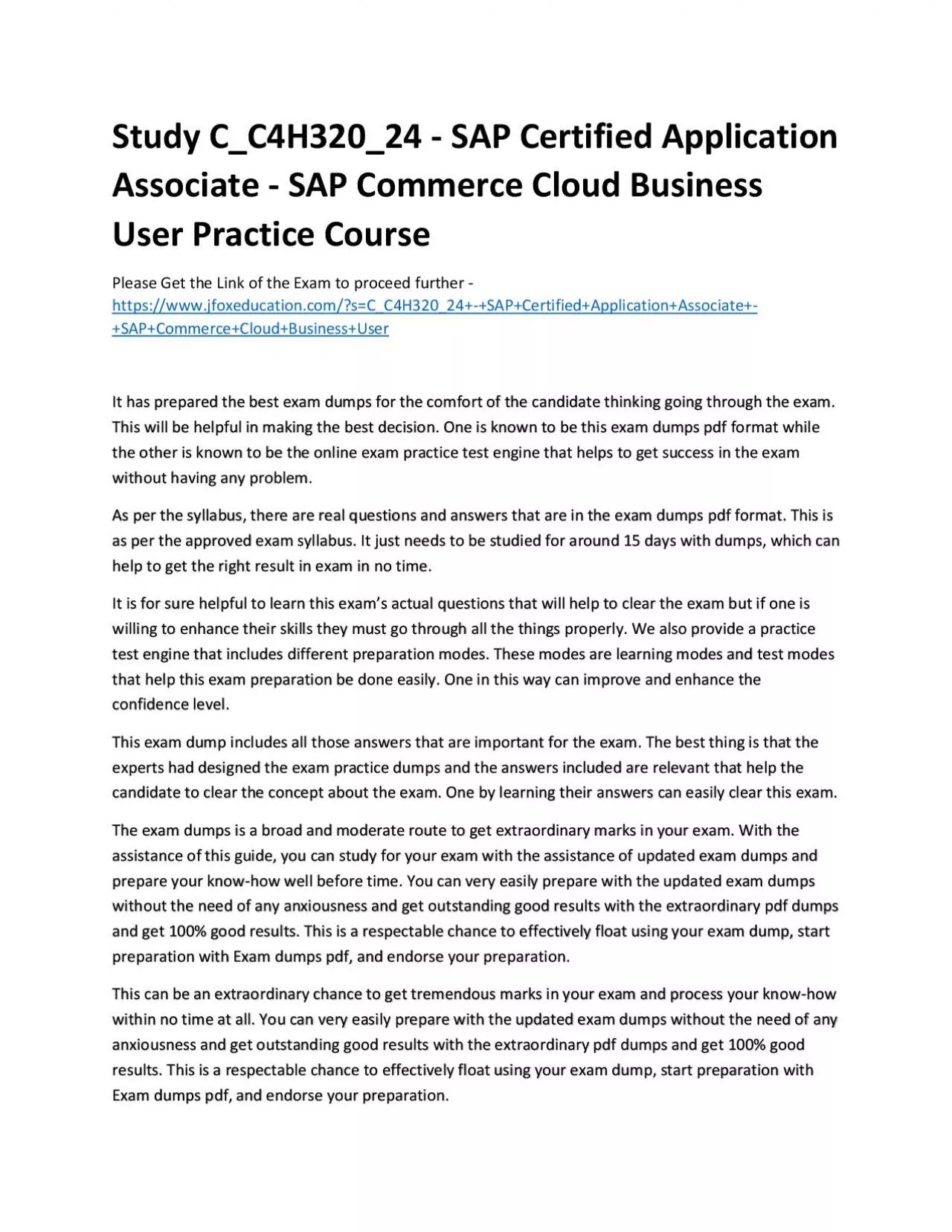 PDF-Study C_C4H320_24 - SAP Certified Application Associate - SAP Commerce Cloud Business