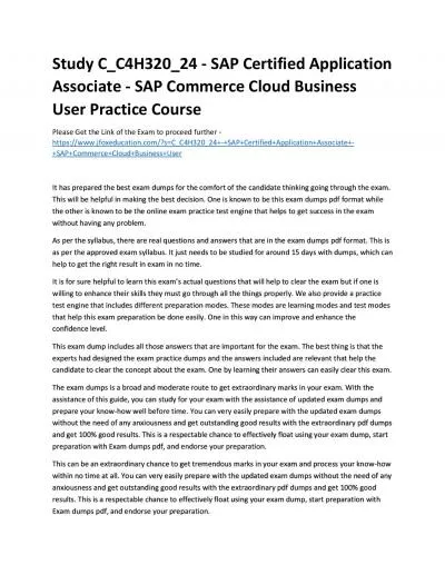 Study C_C4H320_24 - SAP Certified Application Associate - SAP Commerce Cloud Business User Practice Course