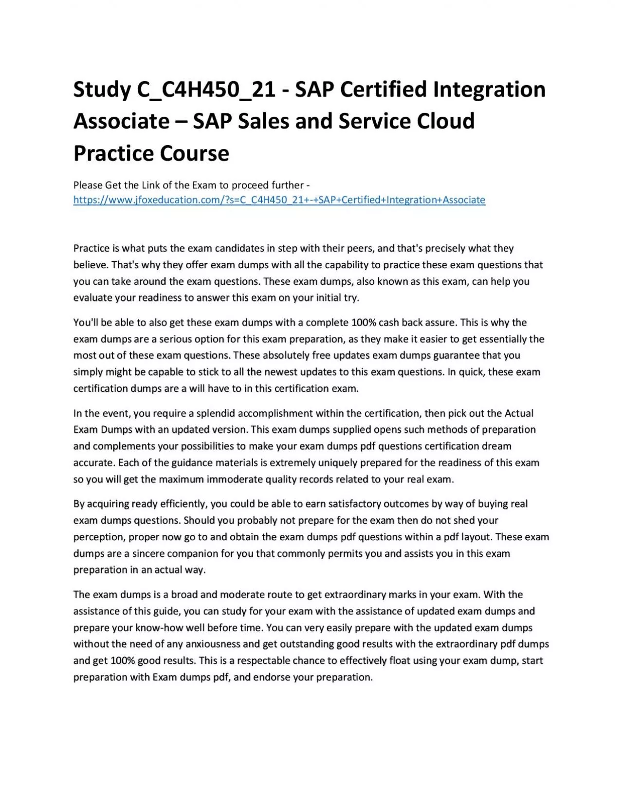 PDF-Study C_C4H450_21 - SAP Certified Integration Associate – SAP Sales and Service Cloud