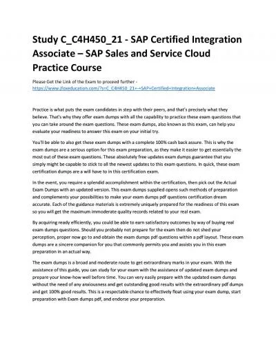 Study C_C4H450_21 - SAP Certified Integration Associate – SAP Sales and Service Cloud