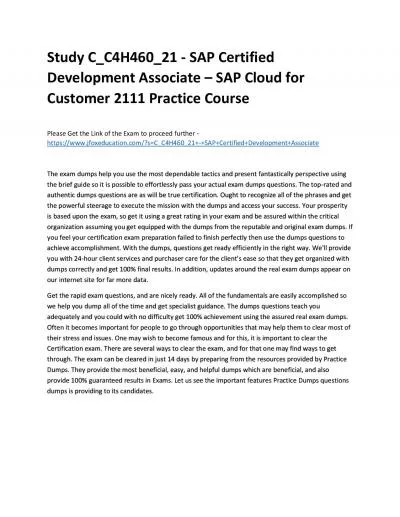 Study C_C4H460_21 - SAP Certified Development Associate – SAP Cloud for Customer 2111