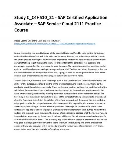 Study C_C4H510_21 - SAP Certified Application Associate – SAP Service Cloud 2111 Practice Course