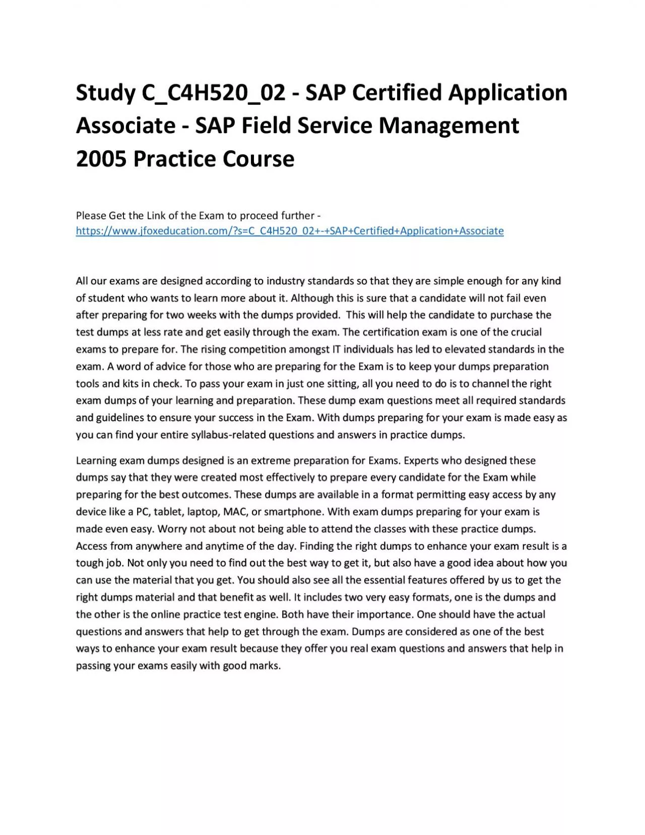 PDF-Study C_C4H520_02 - SAP Certified Application Associate - SAP Field Service Management