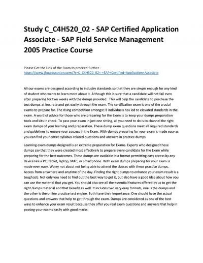 Study C_C4H520_02 - SAP Certified Application Associate - SAP Field Service Management