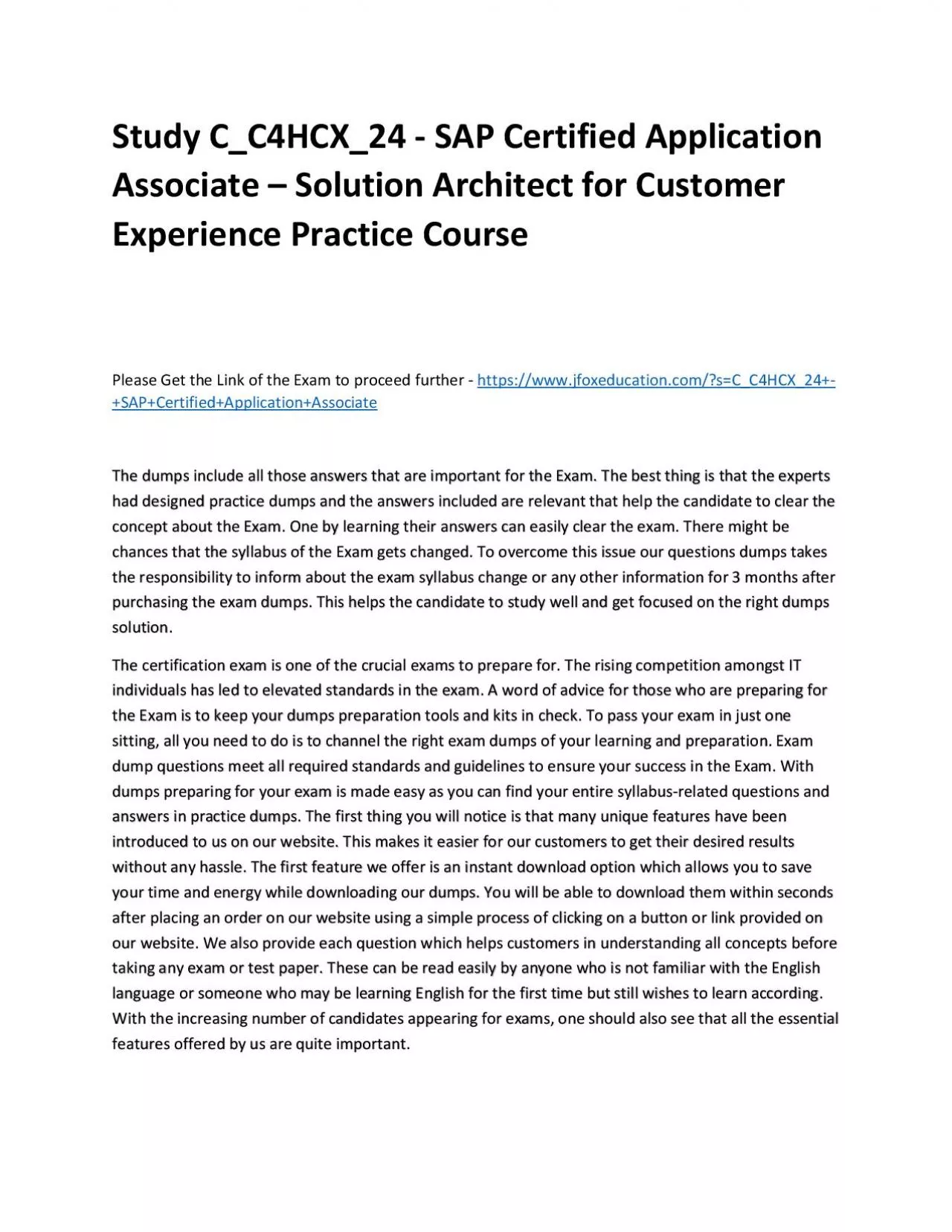 PDF-Study C_C4HCX_24 - SAP Certified Application Associate – Solution Architect for Customer