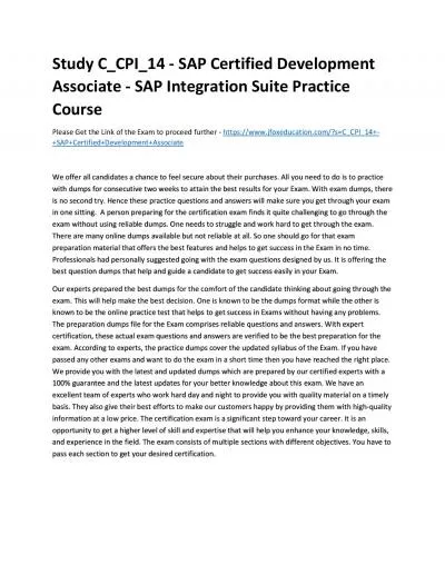 Study C_CPI_14 - SAP Certified Development Associate - SAP Integration Suite Practice Course