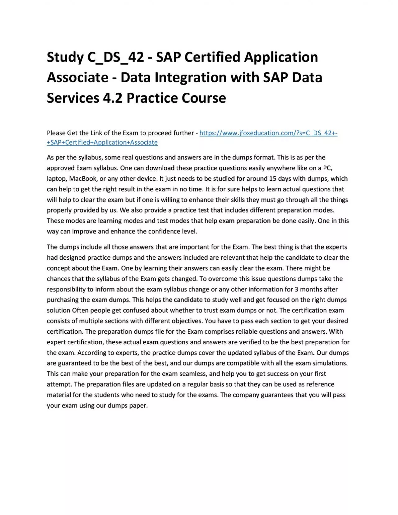 PDF-Study C_DS_42 - SAP Certified Application Associate - Data Integration with SAP Data Services