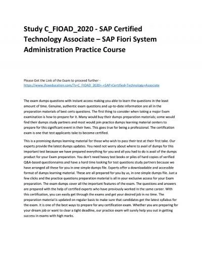 Study C_FIOAD_2020 - SAP Certified Technology Associate – SAP Fiori System Administration