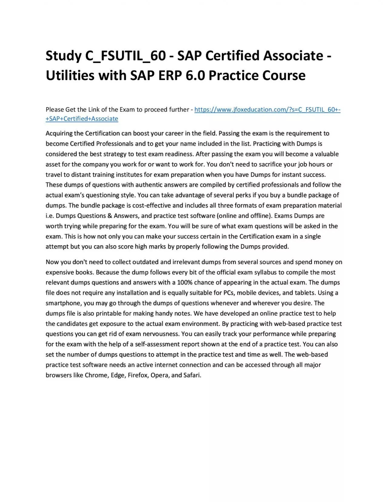 PDF-Study C_FSUTIL_60 - SAP Certified Associate - Utilities with SAP ERP 6.0 Practice Course