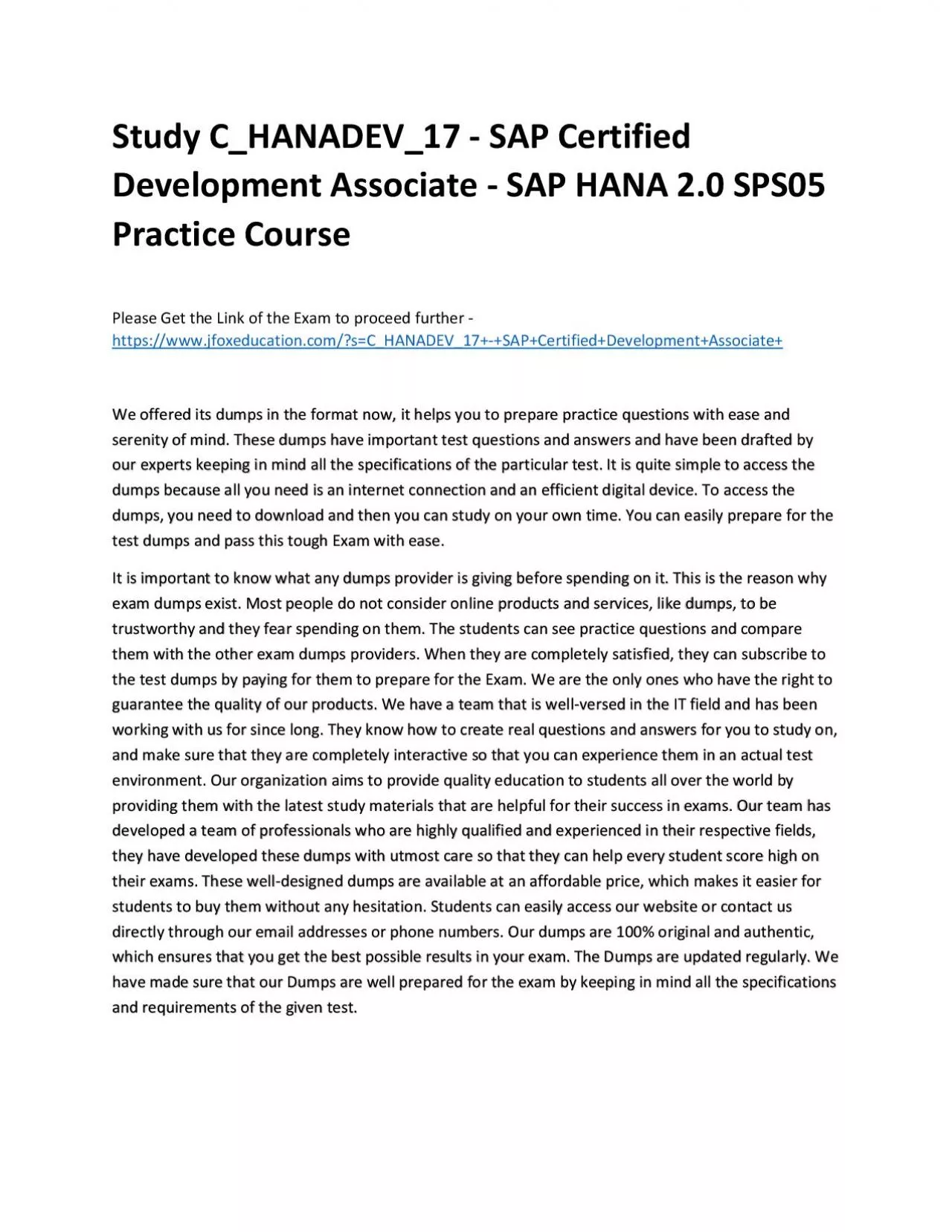 PDF-Study C_HANADEV_17 - SAP Certified Development Associate - SAP HANA 2.0 SPS05 Practice