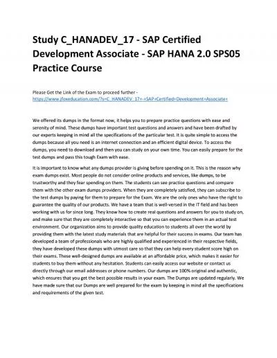 Study C_HANADEV_17 - SAP Certified Development Associate - SAP HANA 2.0 SPS05 Practice Course