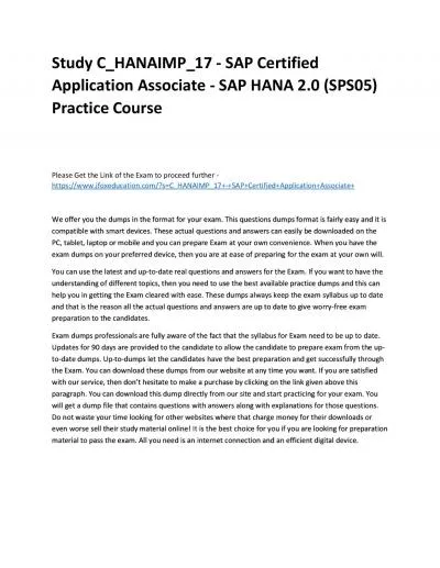 Study C_HANAIMP_17 - SAP Certified Application Associate - SAP HANA 2.0 (SPS05) Practice Course