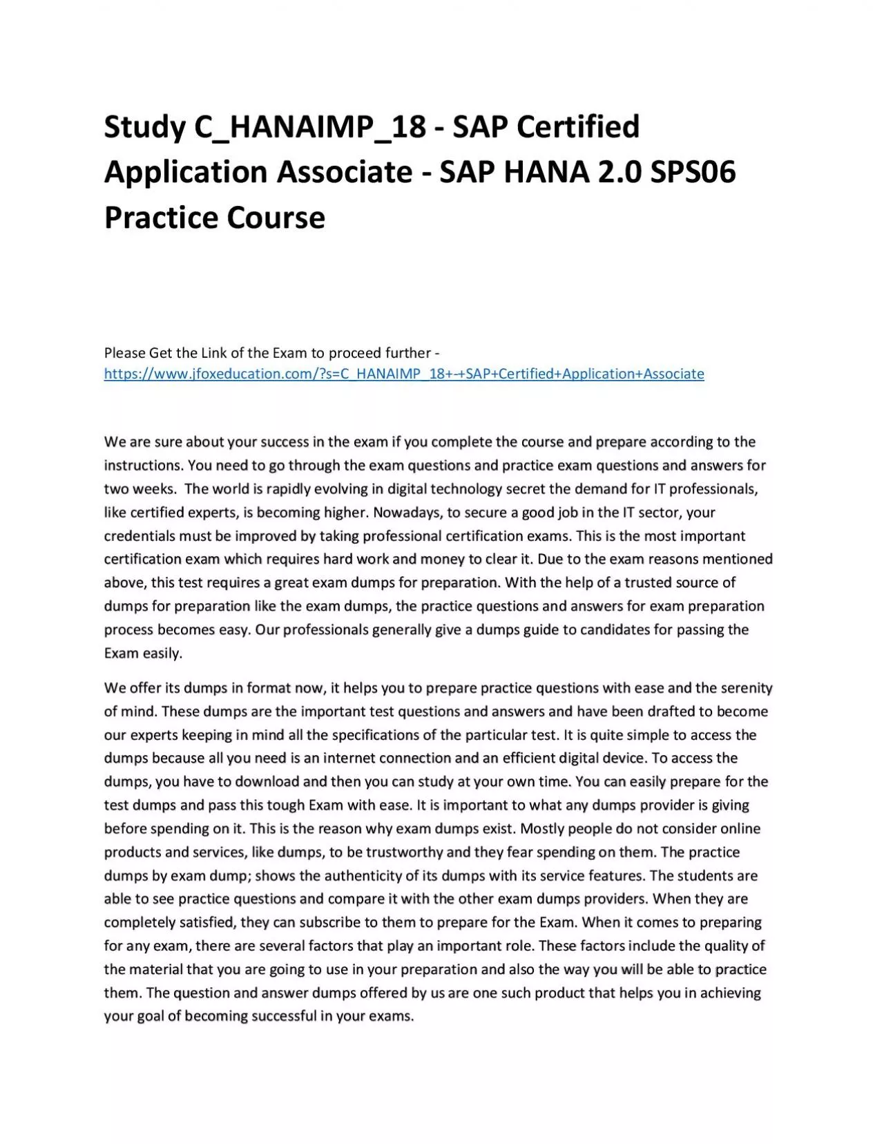 PDF-Study C_HANAIMP_18 - SAP Certified Application Associate - SAP HANA 2.0 SPS06 Practice