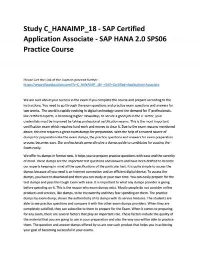 Study C_HANAIMP_18 - SAP Certified Application Associate - SAP HANA 2.0 SPS06 Practice