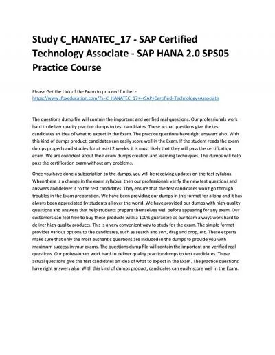 Study C_HANATEC_17 - SAP Certified Technology Associate - SAP HANA 2.0 SPS05 Practice Course