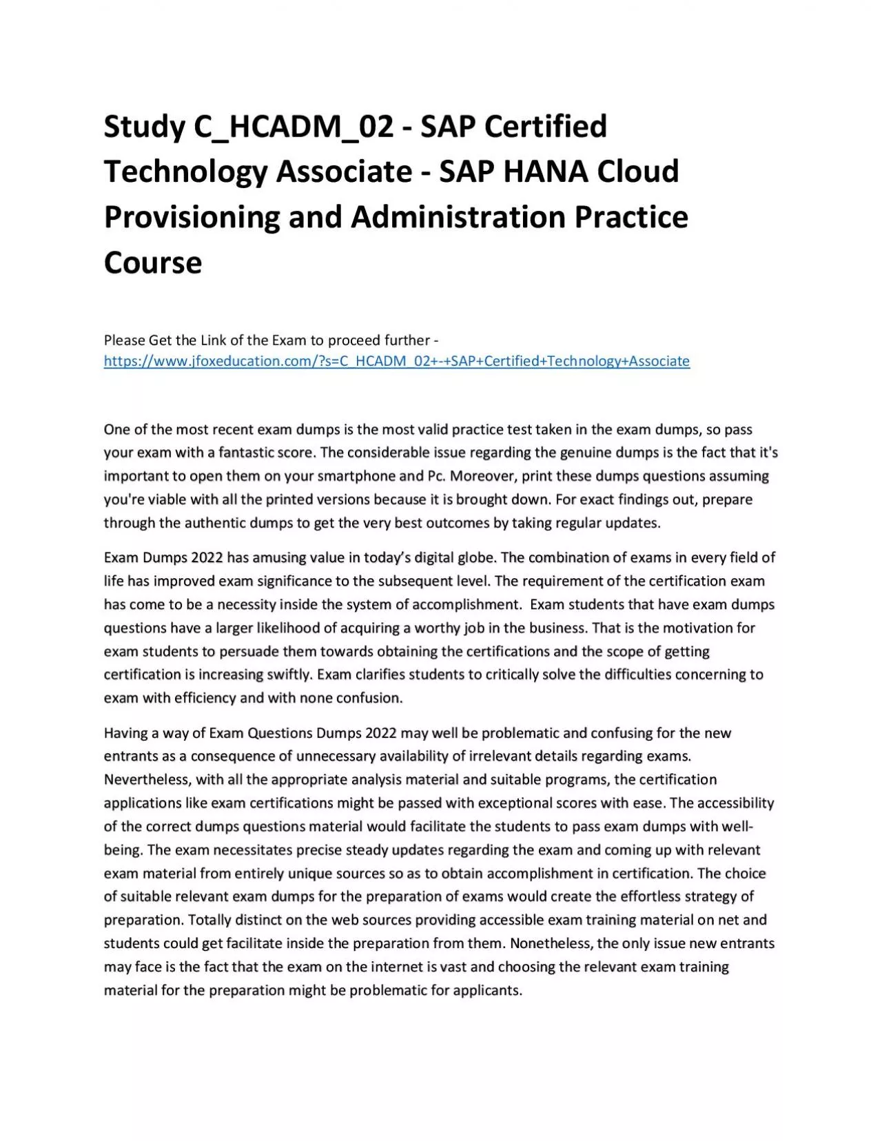 PDF-Study C_HCADM_02 - SAP Certified Technology Associate - SAP HANA Cloud Provisioning and