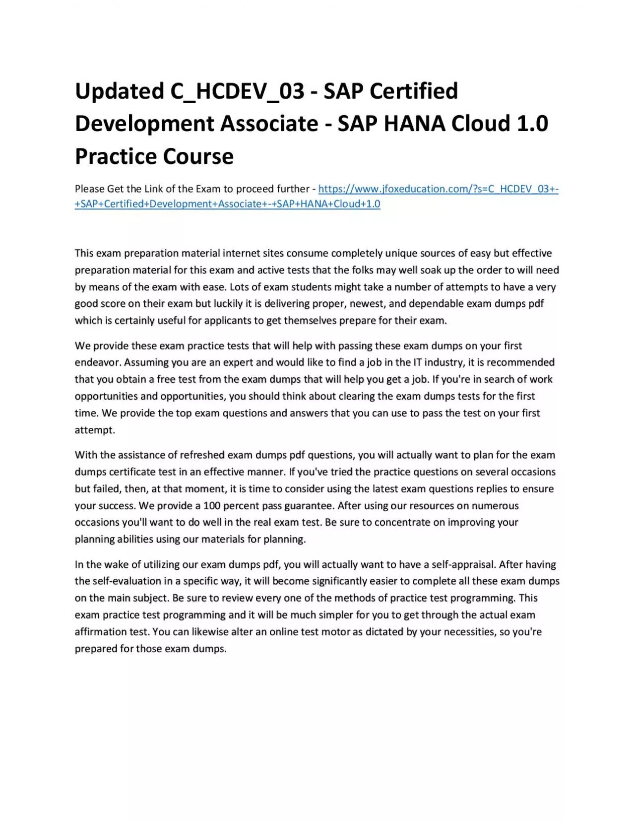 PDF-Updated C_HCDEV_03 - SAP Certified Development Associate - SAP HANA Cloud 1.0 Practice