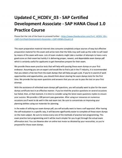 Updated C_HCDEV_03 - SAP Certified Development Associate - SAP HANA Cloud 1.0 Practice Course