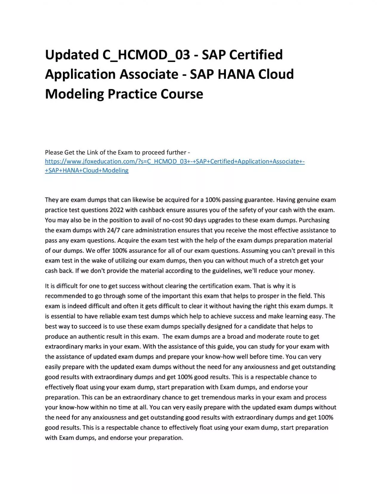 PDF-Updated C_HCMOD_03 - SAP Certified Application Associate - SAP HANA Cloud Modeling Practice