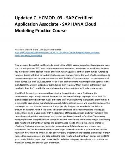 Updated C_HCMOD_03 - SAP Certified Application Associate - SAP HANA Cloud Modeling Practice Course