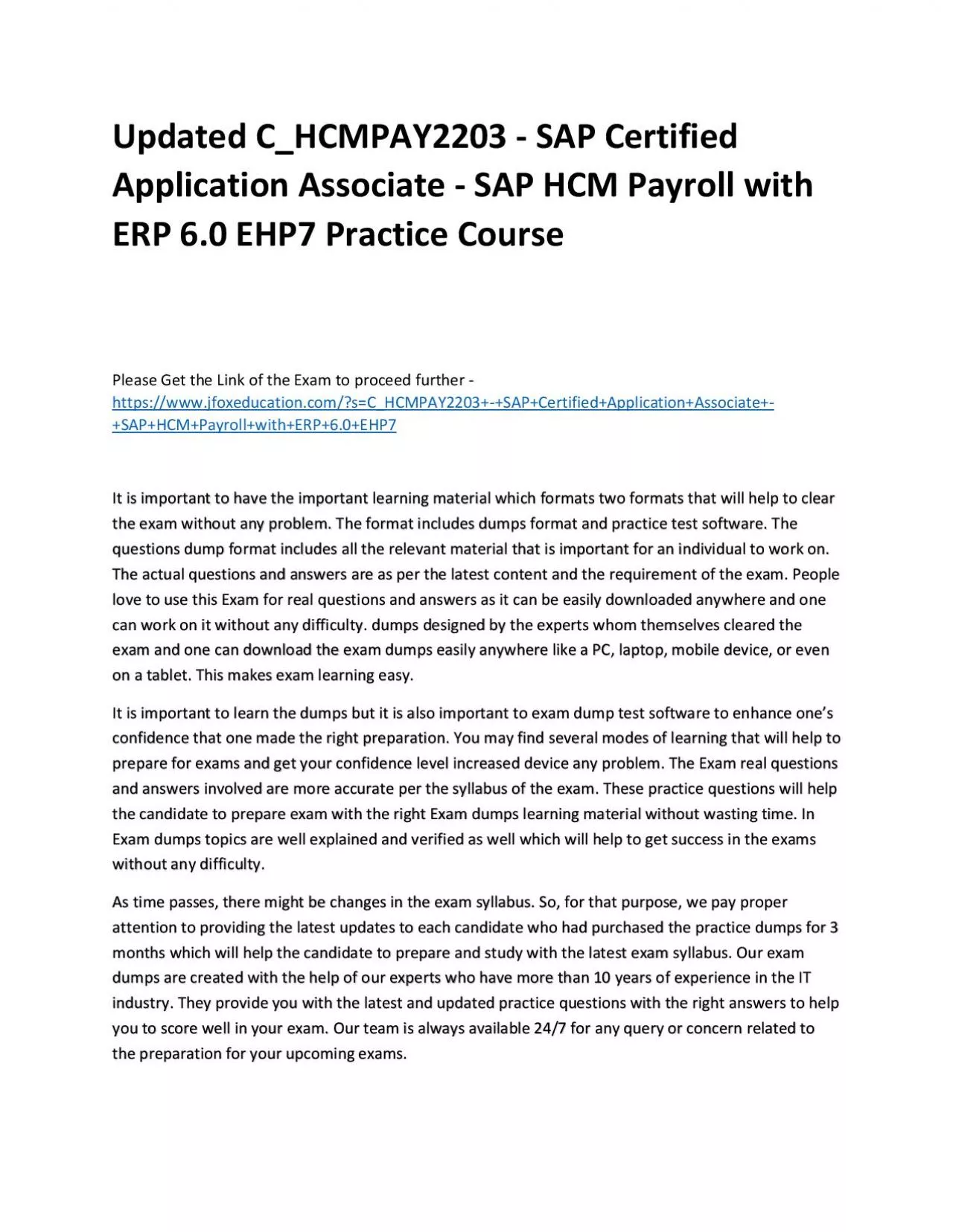 PDF-Updated C_HCMPAY2203 - SAP Certified Application Associate - SAP HCM Payroll with ERP