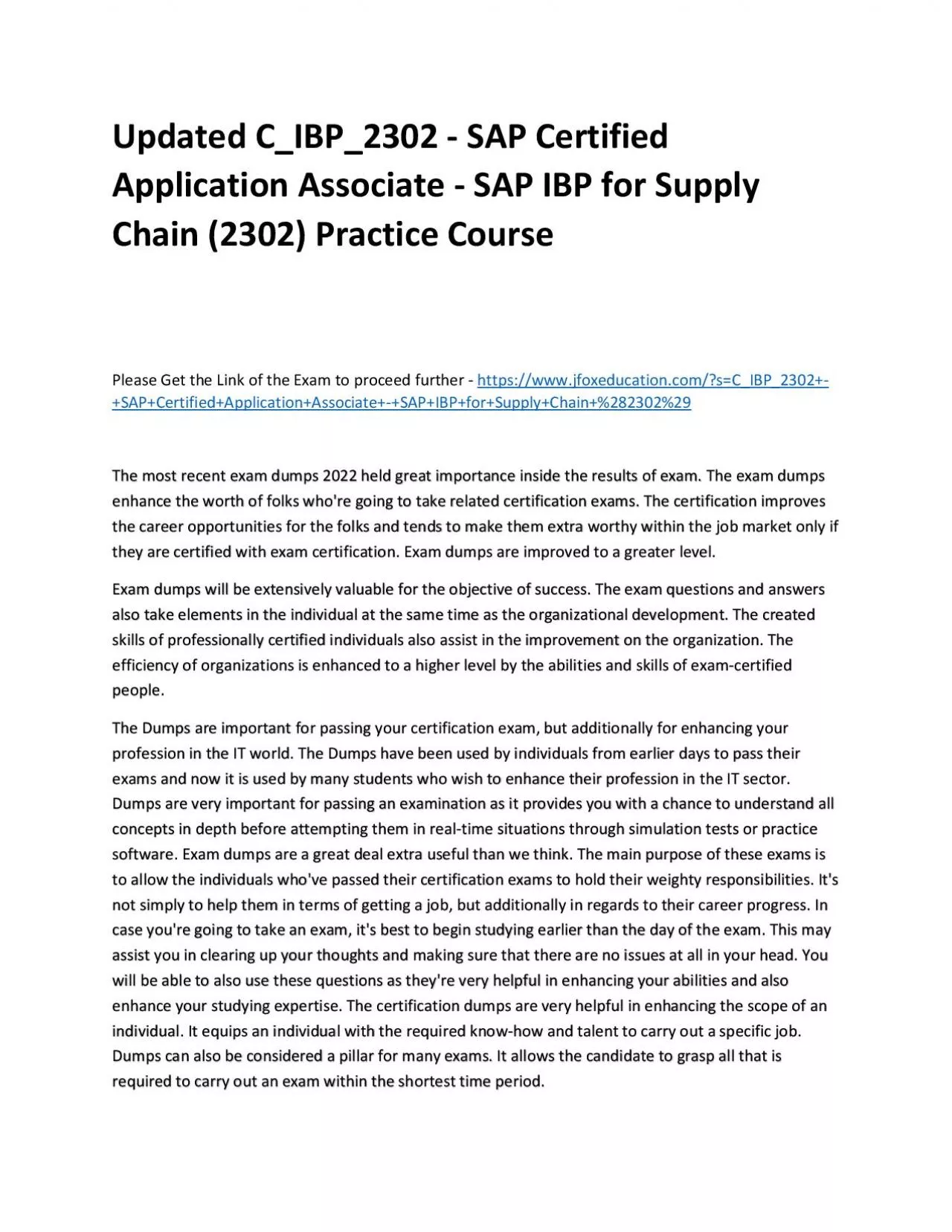 PDF-Updated C_IBP_2302 - SAP Certified Application Associate - SAP IBP for Supply Chain (2302)