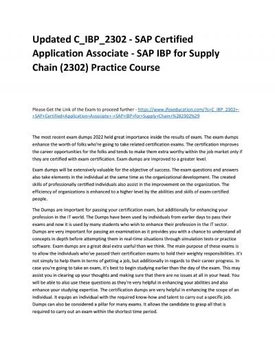 Updated C_IBP_2302 - SAP Certified Application Associate - SAP IBP for Supply Chain (2302)