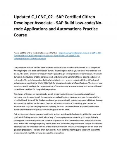 Updated C_LCNC_02 - SAP Certified Citizen Developer Associate - SAP Build Low-code/No-code