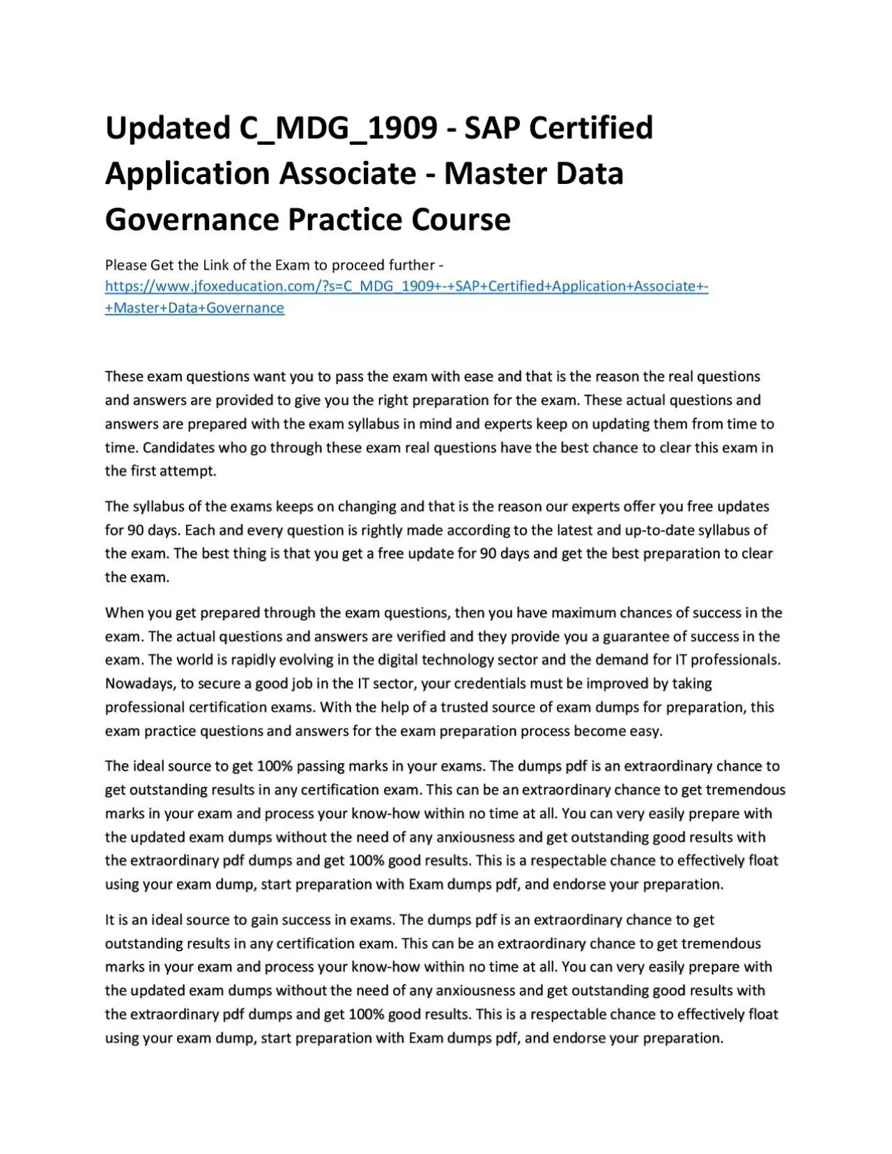 PDF-Updated C_MDG_1909 - SAP Certified Application Associate - Master Data Governance Practice