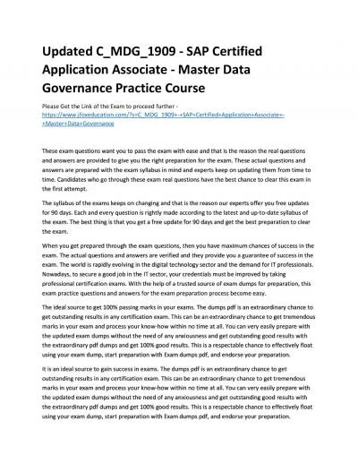 Updated C_MDG_1909 - SAP Certified Application Associate - Master Data Governance Practice