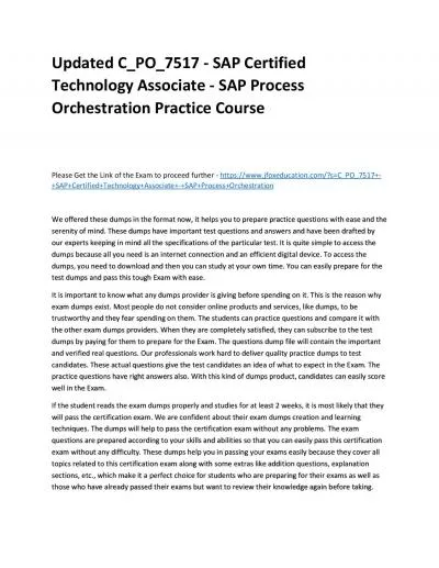 Updated C_PO_7517 - SAP Certified Technology Associate - SAP Process Orchestration Practice Course