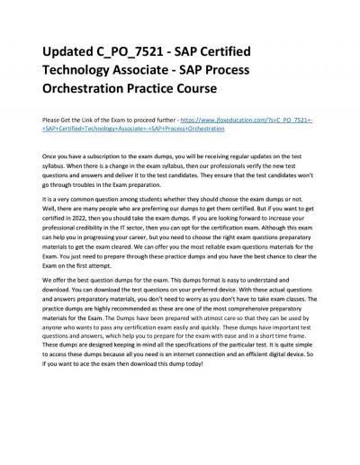 Updated C_PO_7521 - SAP Certified Technology Associate - SAP Process Orchestration Practice