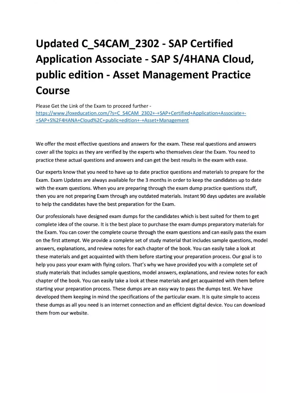 PDF-Updated C_S4CAM_2302 - SAP Certified Application Associate - SAP S/4HANA Cloud, public